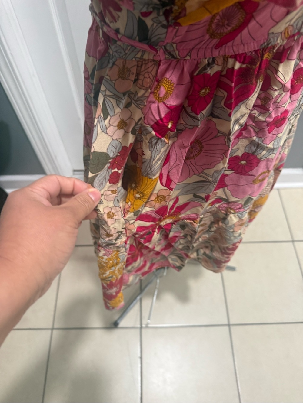 Umgee Floral V-Neck Casual Dress in Pink and Yellow - Picture 7 of 9